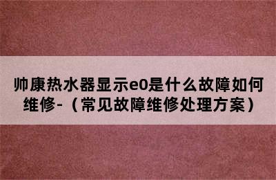 帅康热水器显示e0是什么故障如何维修-（常见故障维修处理方案）