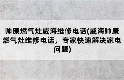 帅康燃气灶威海维修电话(威海帅康燃气灶维修电话，专家快速解决家电问题)