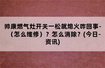 帅康燃气灶开关一松就熄火咋回事-（怎么维修）？怎么消除？(今日-资讯)