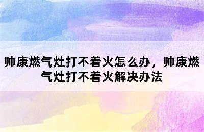 帅康燃气灶打不着火怎么办，帅康燃气灶打不着火解决办法