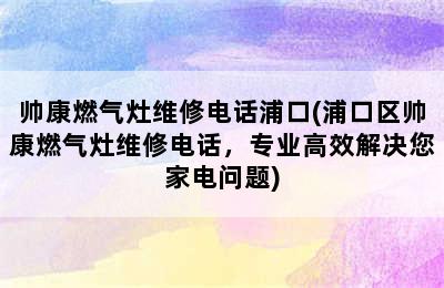 帅康燃气灶维修电话浦口(浦口区帅康燃气灶维修电话，专业高效解决您家电问题)