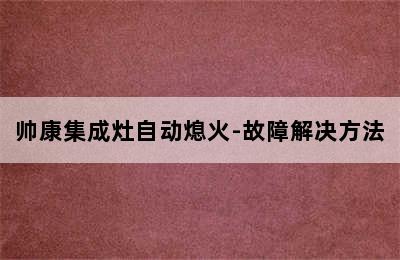 帅康集成灶自动熄火-故障解决方法