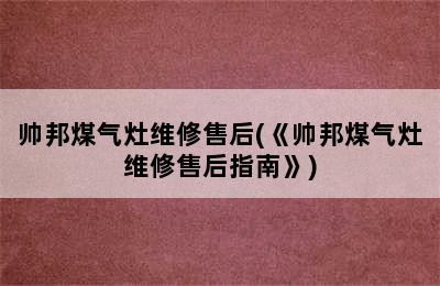 帅邦煤气灶维修售后(《帅邦煤气灶维修售后指南》)