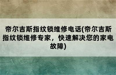 帝尔吉斯指纹锁维修电话(帝尔吉斯指纹锁维修专家，快速解决您的家电故障)