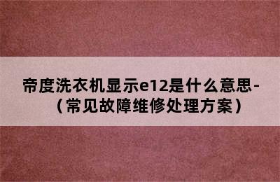 帝度洗衣机显示e12是什么意思-（常见故障维修处理方案）