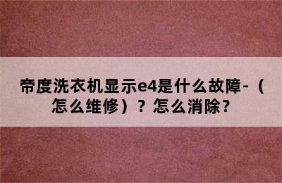 帝度洗衣机显示e4是什么故障-（怎么维修）？怎么消除？