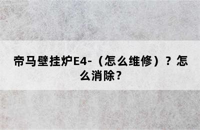 帝马壁挂炉E4-（怎么维修）？怎么消除？