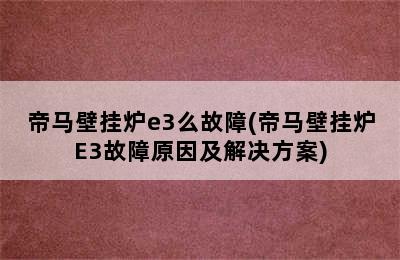 帝马壁挂炉e3么故障(帝马壁挂炉E3故障原因及解决方案)