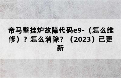 帝马壁挂炉故障代码e9-（怎么维修）？怎么消除？（2023）已更新