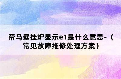 帝马壁挂炉显示e1是什么意思-（常见故障维修处理方案）