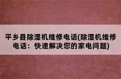 平乡县除湿机维修电话(除湿机维修电话：快速解决您的家电问题)