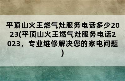 平顶山火王燃气灶服务电话多少2023(平顶山火王燃气灶服务电话2023，专业维修解决您的家电问题)