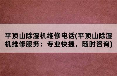 平顶山除湿机维修电话(平顶山除湿机维修服务：专业快捷，随时咨询)