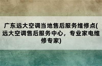 广东远大空调当地售后服务维修点(远大空调售后服务中心，专业家电维修专家)