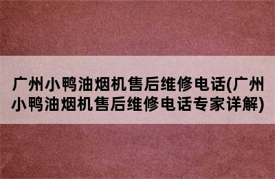 广州小鸭油烟机售后维修电话(广州小鸭油烟机售后维修电话专家详解)