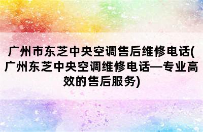 广州市东芝中央空调售后维修电话(广州东芝中央空调维修电话—专业高效的售后服务)