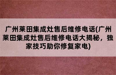 广州莱田集成灶售后维修电话(广州莱田集成灶售后维修电话大揭秘，独家技巧助你修复家电)