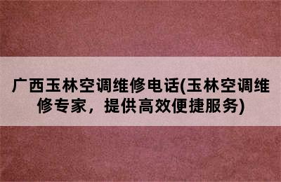 广西玉林空调维修电话(玉林空调维修专家，提供高效便捷服务)