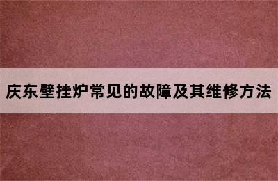 庆东壁挂炉常见的故障及其维修方法