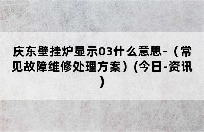 庆东壁挂炉显示03什么意思-（常见故障维修处理方案）(今日-资讯)