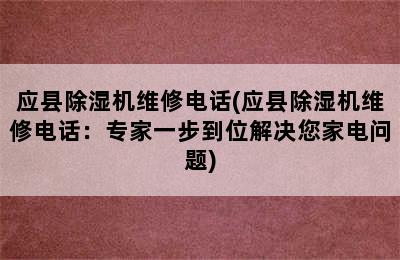 应县除湿机维修电话(应县除湿机维修电话：专家一步到位解决您家电问题)