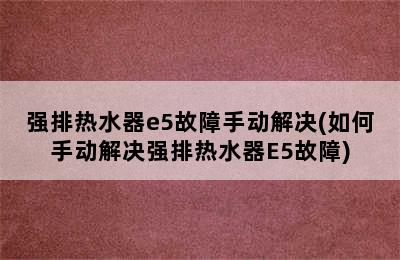 强排热水器e5故障手动解决(如何手动解决强排热水器E5故障)