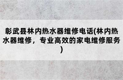 彰武县林内热水器维修电话(林内热水器维修，专业高效的家电维修服务)