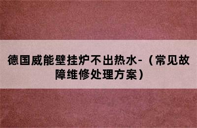 德国威能壁挂炉不出热水-（常见故障维修处理方案）