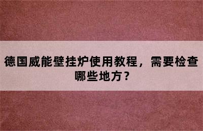 德国威能壁挂炉使用教程，需要检查哪些地方？