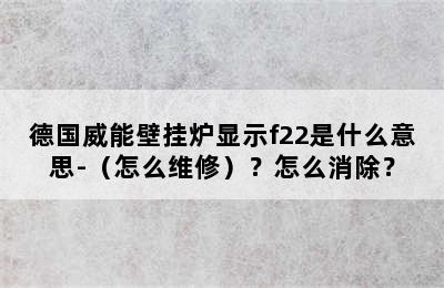 德国威能壁挂炉显示f22是什么意思-（怎么维修）？怎么消除？