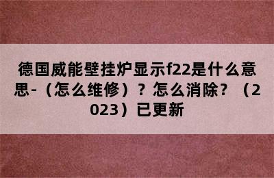 德国威能壁挂炉显示f22是什么意思-（怎么维修）？怎么消除？（2023）已更新