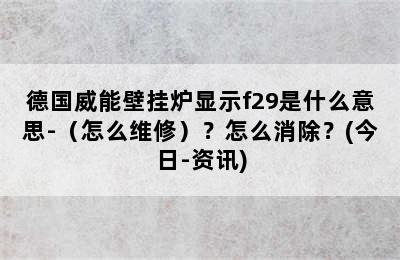 德国威能壁挂炉显示f29是什么意思-（怎么维修）？怎么消除？(今日-资讯)