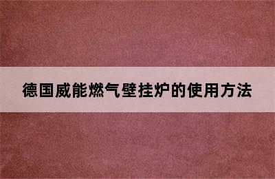 德国威能燃气壁挂炉的使用方法