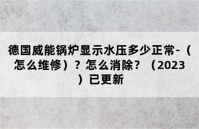 德国威能锅炉显示水压多少正常-（怎么维修）？怎么消除？（2023）已更新