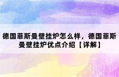 德国菲斯曼壁挂炉怎么样，德国菲斯曼壁挂炉优点介绍【详解】