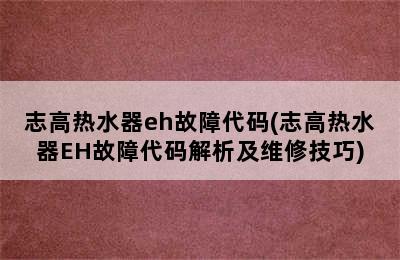 志高热水器eh故障代码(志高热水器EH故障代码解析及维修技巧)