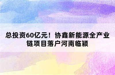 总投资60亿元！协鑫新能源全产业链项目落户河南临颍