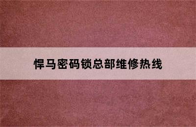 悍马密码锁总部维修热线