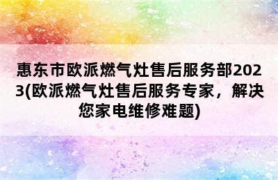 惠东市欧派燃气灶售后服务部2023(欧派燃气灶售后服务专家，解决您家电维修难题)