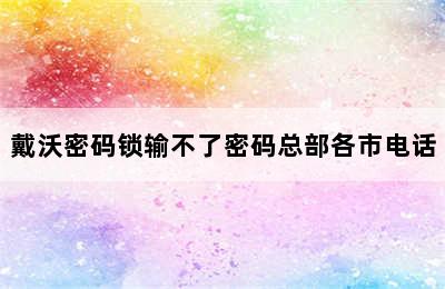 戴沃密码锁输不了密码总部各市电话