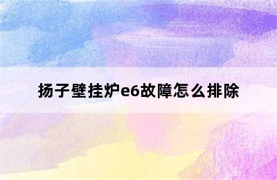 扬子壁挂炉e6故障怎么排除