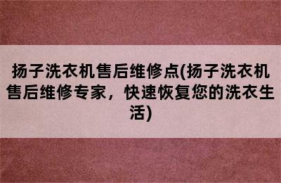 扬子洗衣机售后维修点(扬子洗衣机售后维修专家，快速恢复您的洗衣生活)