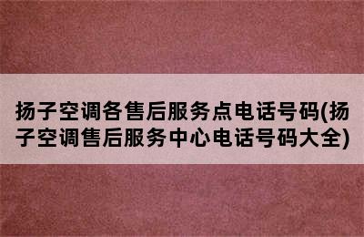 扬子空调各售后服务点电话号码(扬子空调售后服务中心电话号码大全)