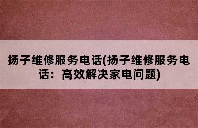 扬子维修服务电话(扬子维修服务电话：高效解决家电问题)