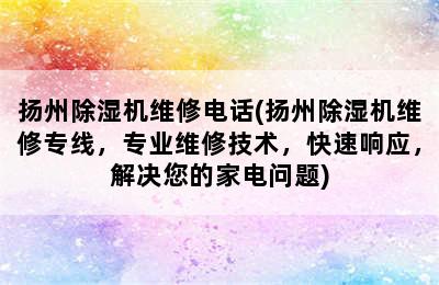 扬州除湿机维修电话(扬州除湿机维修专线，专业维修技术，快速响应，解决您的家电问题)