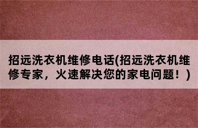 招远洗衣机维修电话(招远洗衣机维修专家，火速解决您的家电问题！)