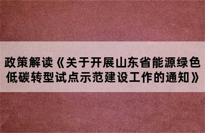 政策解读《关于开展山东省能源绿色低碳转型试点示范建设工作的通知》