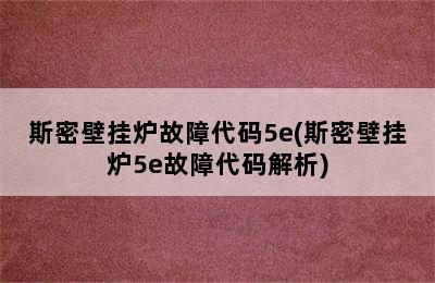 斯密壁挂炉故障代码5e(斯密壁挂炉5e故障代码解析)