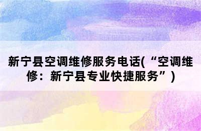 新宁县空调维修服务电话(“空调维修：新宁县专业快捷服务”)