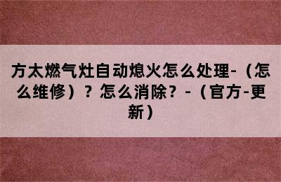 方太燃气灶自动熄火怎么处理-（怎么维修）？怎么消除？-（官方-更新）